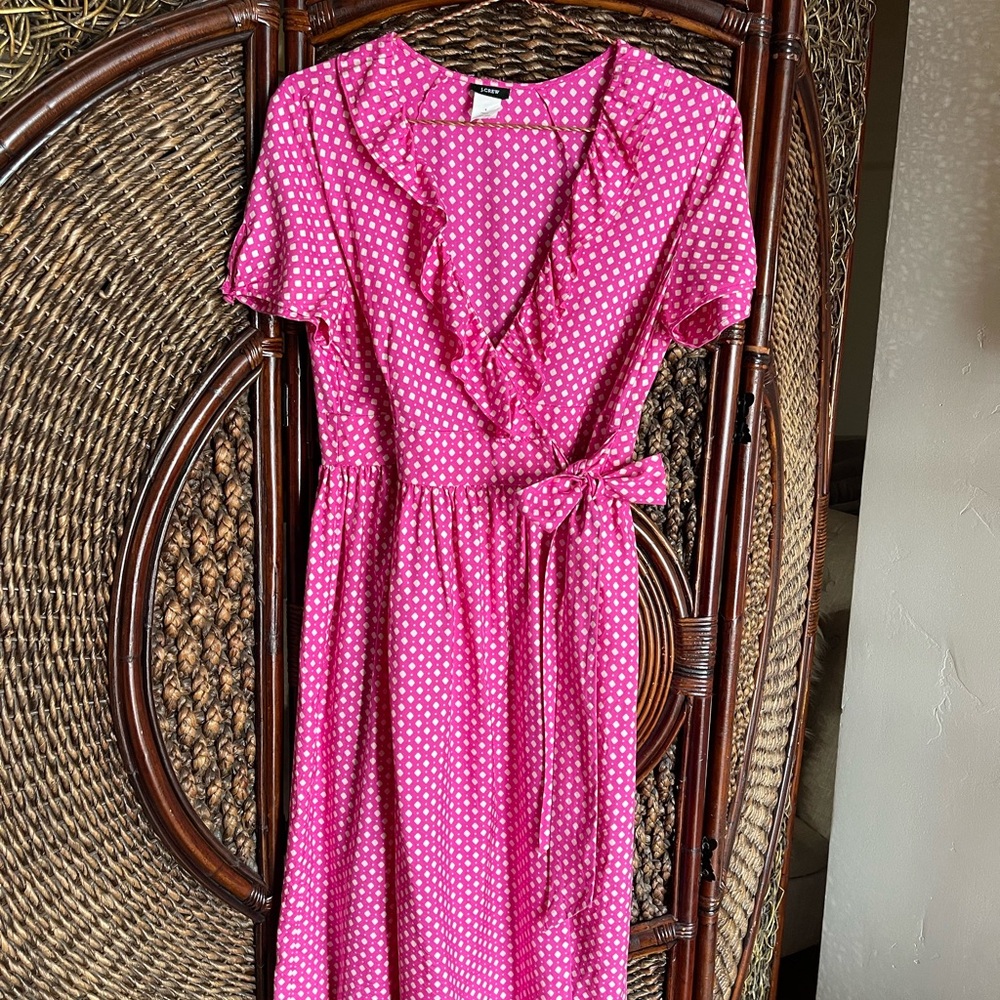 J. Crew Pink Polka Dot Midi Dress